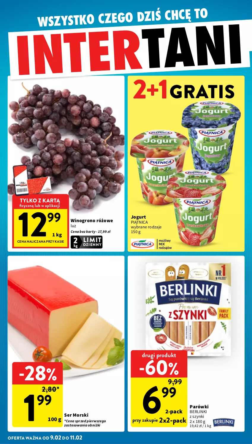 Gazetka promocyjna Intermarche - Gazetka Intermarche - ważna 05.02 do 11.02.2026 - strona 42 - produkty: Berlinki, Gra, Jogurt, Parówki, Piątnica, Ser, Wino