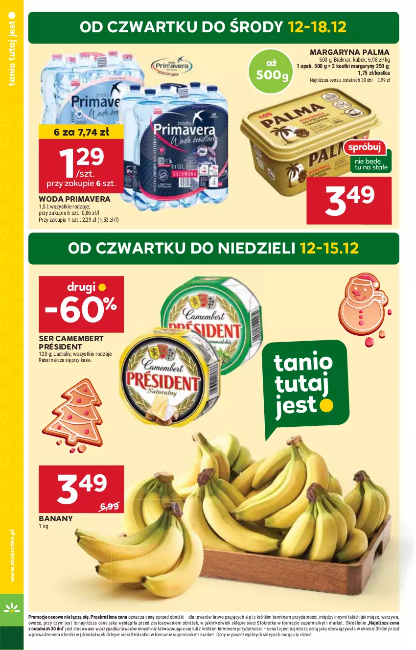 Gazetka promocyjna Stokrotka - Supermarket Opole/Radom - ważna 12.12 do 18.12.2024 - strona 4 - produkty: Banany, Camembert, HP, Margaryna, Palma, Président, Prima, Primavera, Ser, Woda