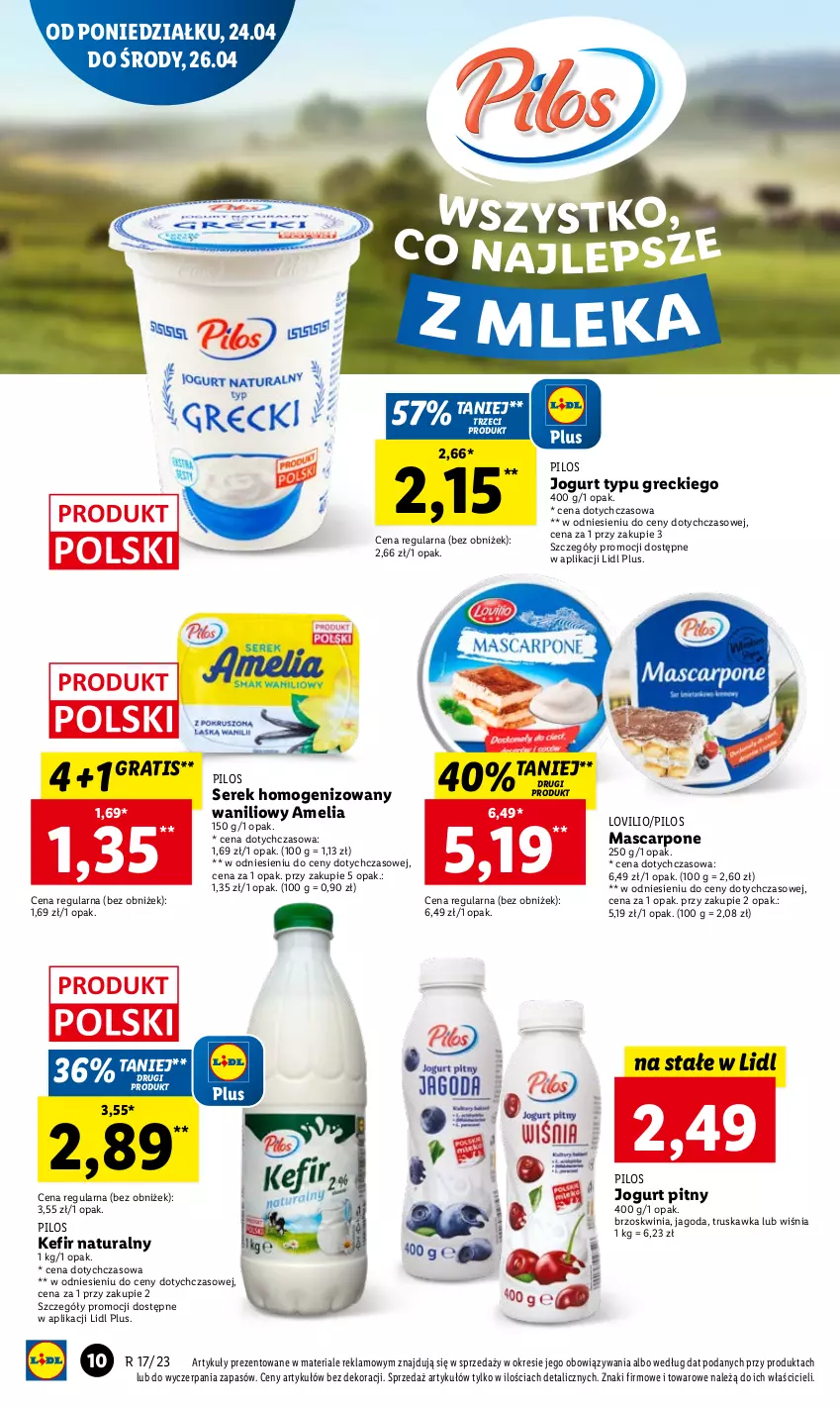 Gazetka promocyjna Lidl - GAZETKA - ważna 24.04 do 26.04.2023 - strona 14 - produkty: Gra, Jogurt, Jogurt pitny, Kefir, Kefir naturalny, Lovi, Mascarpone, Pilos, Ser, Serek, Serek homogenizowany