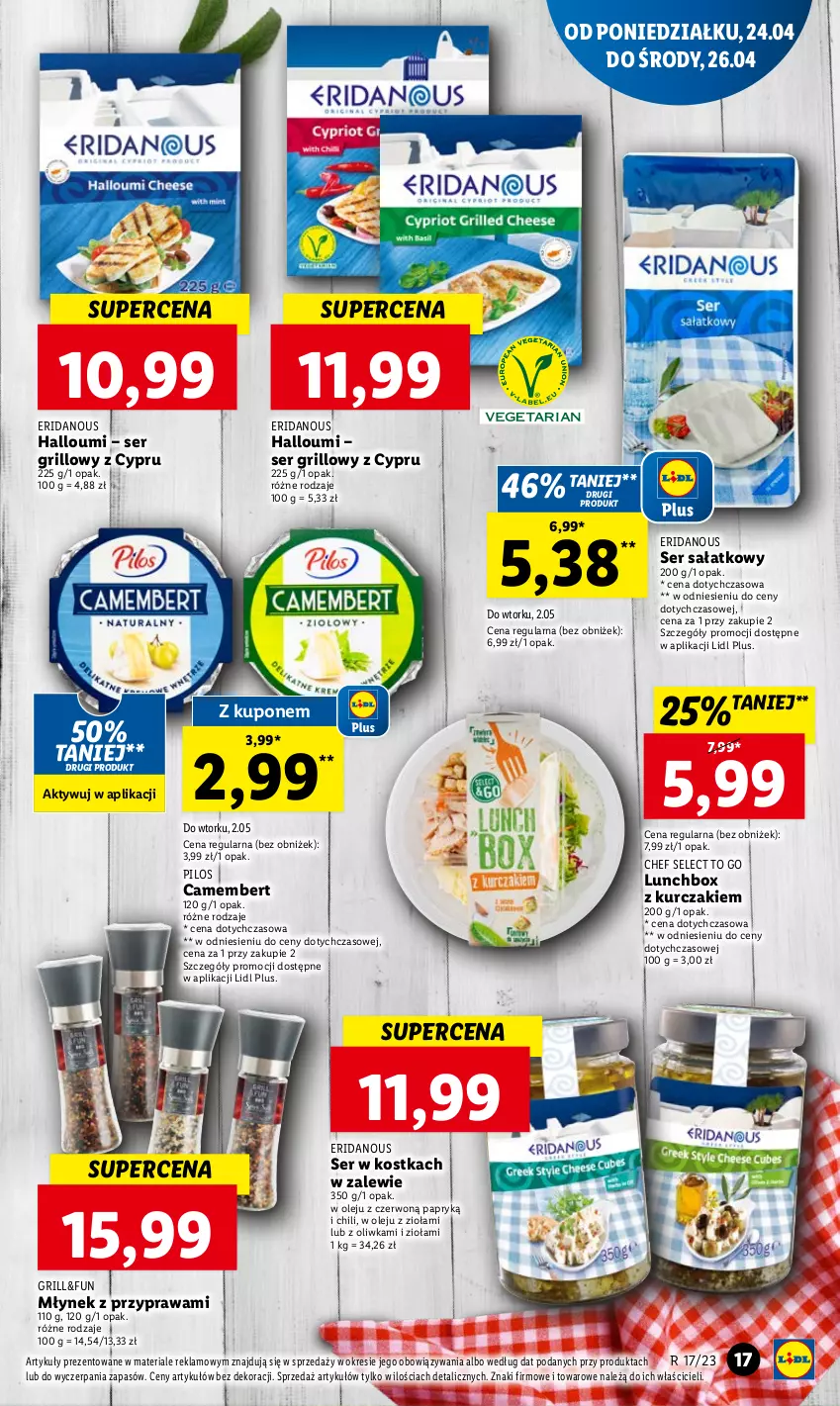 Gazetka promocyjna Lidl - GAZETKA - ważna 24.04 do 26.04.2023 - strona 23 - produkty: Camembert, Grill, Kurczak, Młynek, Olej, Pilos, Sałat, Ser