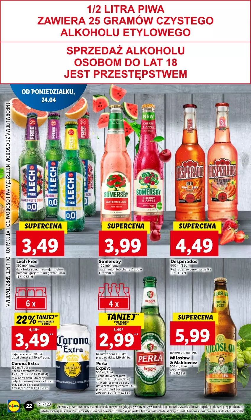 Gazetka promocyjna Lidl - GAZETKA - ważna 24.04 do 26.04.2023 - strona 30 - produkty: Corona Extra, Desperados, Fortuna, Gra, Granat, Grejpfrut, Melon, Perła, Pomelo, Por, Somersby