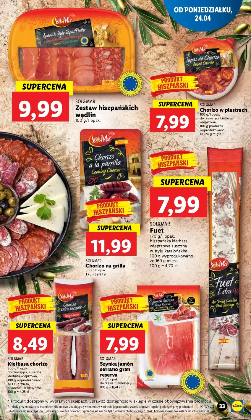 Gazetka promocyjna Lidl - GAZETKA - ważna 24.04 do 26.04.2023 - strona 43 - produkty: Gra, Grill, Jamón serrano, Kiełbasa, Ser, Szynka