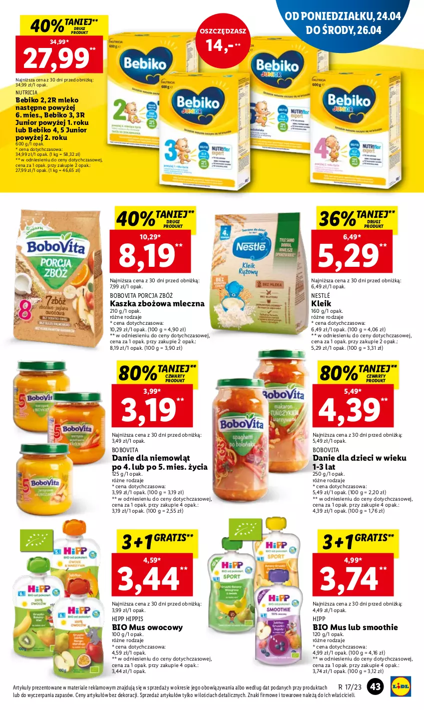 Gazetka promocyjna Lidl - GAZETKA - ważna 24.04 do 26.04.2023 - strona 53 - produkty: Bebiko, BoboVita, Danie dla dzieci, Dzieci, Gra, HiPP, Hipp Bio, Mleko, Mus, Nestlé, O nas, Por, Smoothie