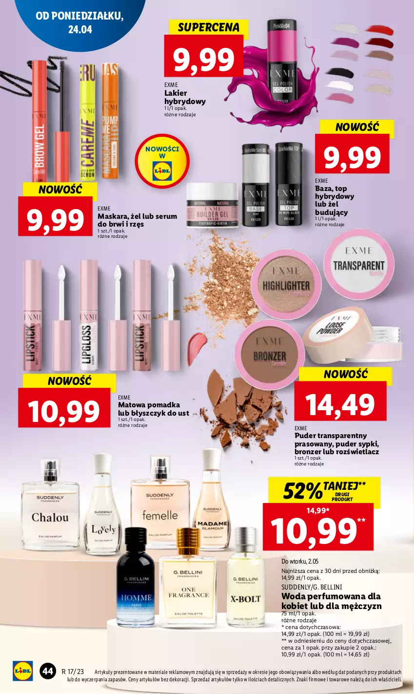 Gazetka promocyjna Lidl - GAZETKA - ważna 24.04 do 26.04.2023 - strona 54 - produkty: Bell, Błyszczyk do ust, Bronzer, Lakier, Lakier hybrydowy, Maska, Maskara, Perfum, Puder, Rozświetlacz, Rum, Ser, Serum, Top, Tran, Woda, Woda perfumowana