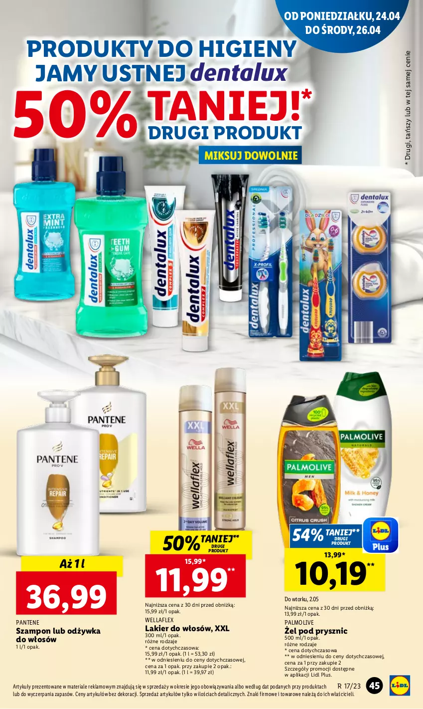 Gazetka promocyjna Lidl - GAZETKA - ważna 24.04 do 26.04.2023 - strona 55 - produkty: Lakier, Lakier do włosów, Odżywka, Palmolive, Pantene, Szampon, Wella, Wellaflex