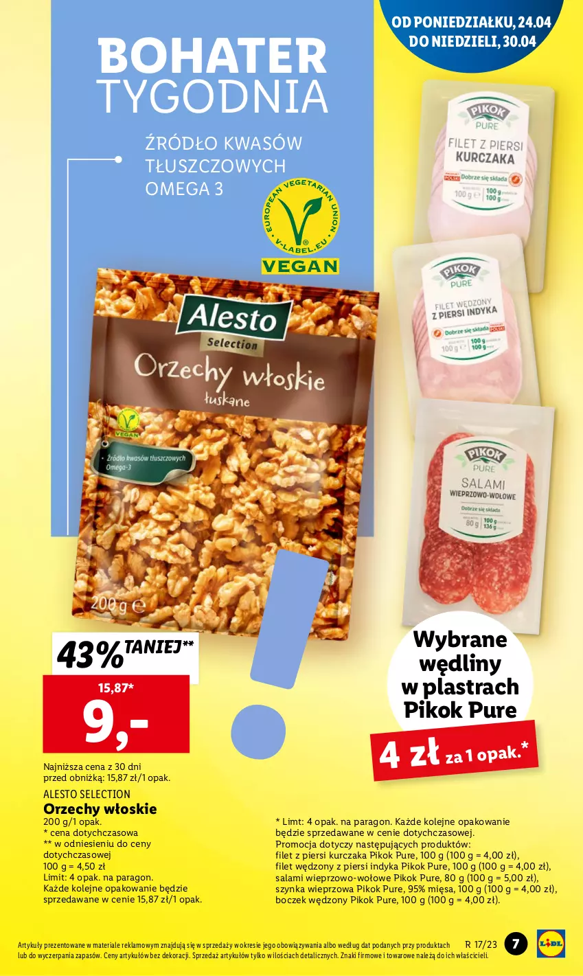 Gazetka promocyjna Lidl - GAZETKA - ważna 24.04 do 26.04.2023 - strona 9 - produkty: Boczek, Filet z piersi kurczaka, Kurczak, Olej, Orzechy włoskie, PIKOK, Pur, Salami, Szynka, Szynka wieprzowa