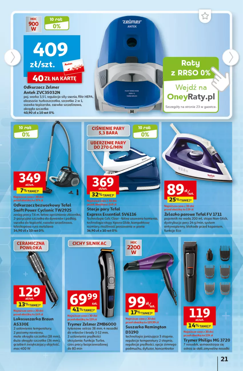 Gazetka promocyjna Auchan - Gazetka TANIE zakupy Hipermarket Auchan - ważna 24.08 do 30.08.2023 - strona 21 - produkty: Braun, Dywan, Fa, Odkurzacz, Orka, Philips, Pojemnik, Remington, Rura, Stacja pary, Suszarka, Szczotka, Tefal, Teleskop, Top, Tytan, Zelmer