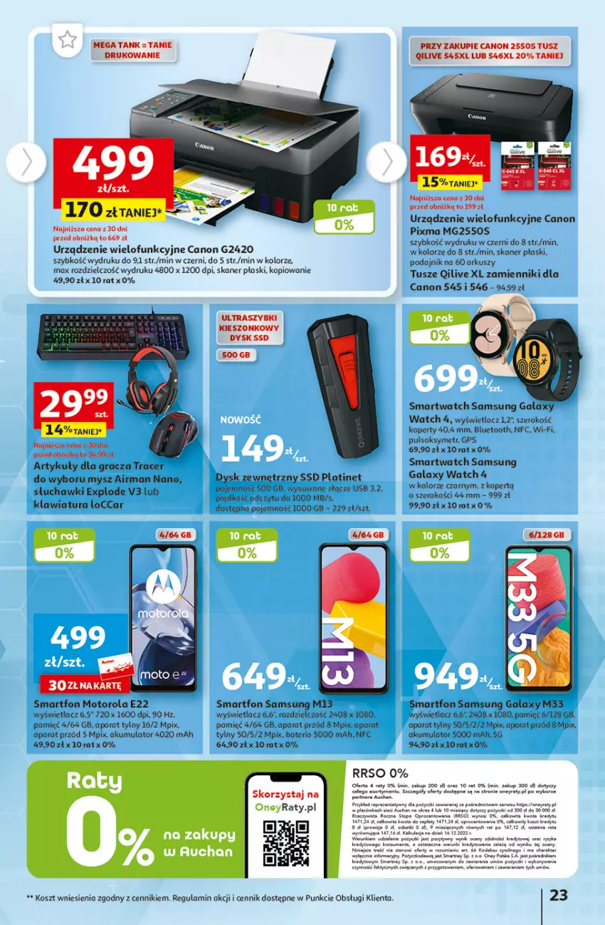 Gazetka promocyjna Auchan - Gazetka TANIE zakupy Hipermarket Auchan - ważna 24.08 do 30.08.2023 - strona 23 - produkty: Acer, Akumulator, Bateria, Canon, Fa, Gala, Gra, Klawiatura, Kosz, LEGO, Motorola, Mysz, PLATINET, Por, Pulsoksymetr, Rama, Samsung, Skaner, Słuchawki, Smartfon, Smartwatch, Sok, Top, Tran, Tusz, Urządzenie wielofunkcyjne