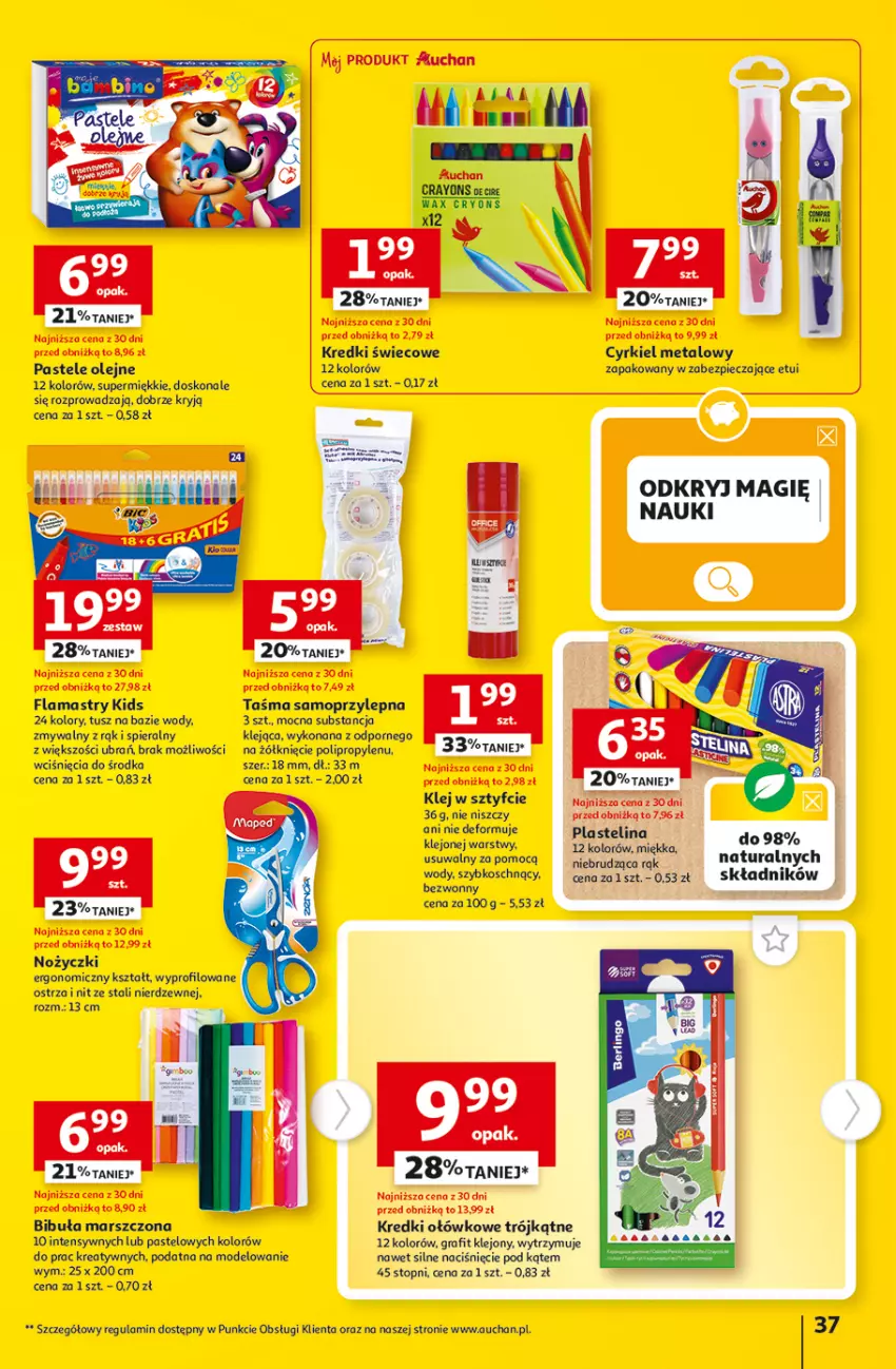 Gazetka promocyjna Auchan - Gazetka TANIE zakupy Hipermarket Auchan - ważna 24.08 do 30.08.2023 - strona 37 - produkty: Fa, Flamastry, Gra, Klej, Mars, Mop, Noż, Nożyczki, Olej, Pastele olejne, Piec, Plastelina, Por, Top, Tusz