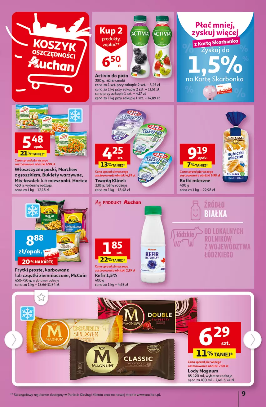 Gazetka promocyjna Auchan - Gazetka TANIE zakupy Hipermarket Auchan - ważna 24.08 do 30.08.2023 - strona 9 - produkty: Activia, Bukiet, Fa, Frytki, Hortex, Kefir, Lody, McCain, Twaróg