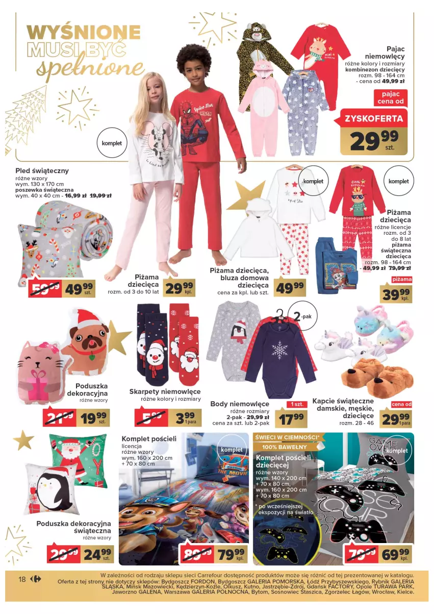 Gazetka promocyjna Carrefour - Gazetka Prezenty - ważna 08.11 do 26.11.2022 - strona 18 - produkty: Bluza, Body, Dzieci, Kapcie, Karp, Kombinezon, Komplet pościeli, Pajac, Piżama, Pled, Poduszka, Poduszka dekoracyjna, Pościel, Poszewka, Sos