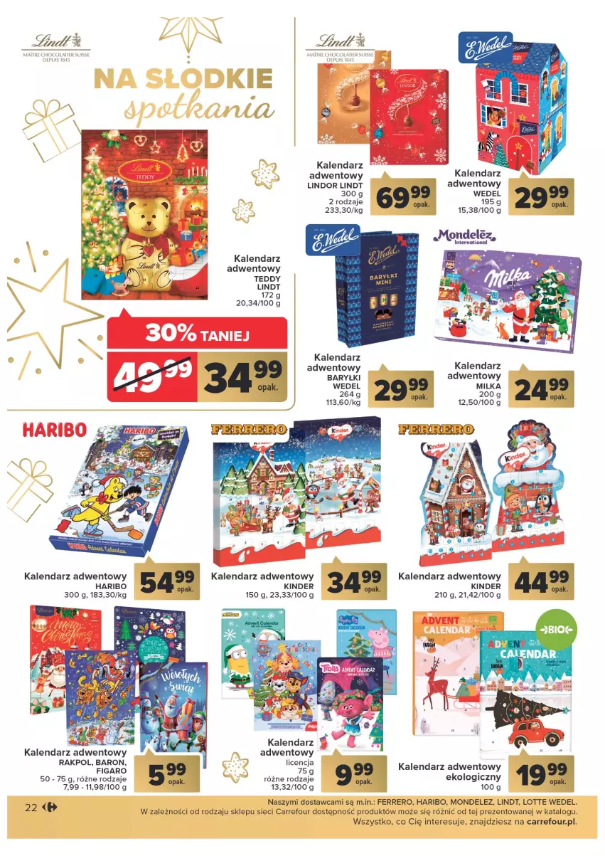 Gazetka promocyjna Carrefour - Gazetka Prezenty - ważna 08.11 do 26.11.2022 - strona 22 - produkty: Baryłki, Ferrero, Haribo, Kalendarz, Kalendarz adwentowy, Kinder, Lindor, Lindt, Milka