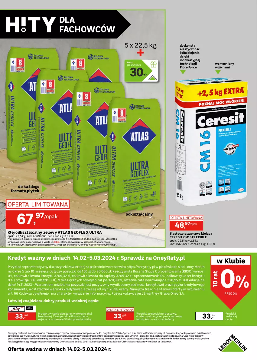 Gazetka promocyjna Leroy Merlin - Gazetka Leroy Merlin - ważna 14.02 do 05.03.2024 - strona 30 - produkty: Ceresit, Geoflex, Klej, Kosz, Ser, Sprzedawcy, Top