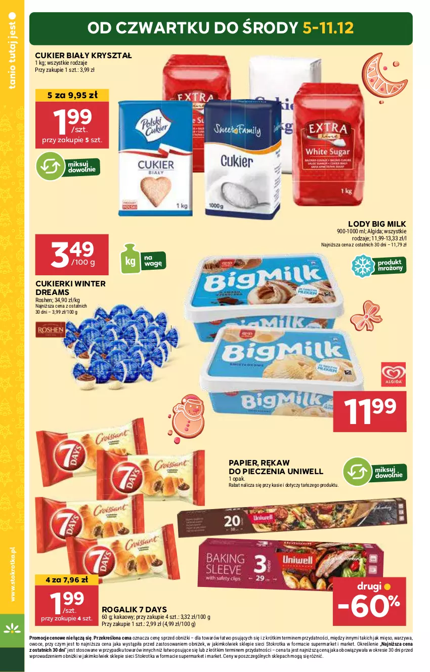 Gazetka promocyjna Stokrotka - Supermarket Opole/Radom - ważna 05.12 do 11.12.2024 - strona 2 - produkty: 7 Days, Big Milk, Cukier, Cukierki, Kakao, LG, Lody, Mięso, Owoce, Papier, Piec, Rękaw do pieczenia, Rogal, Warzywa