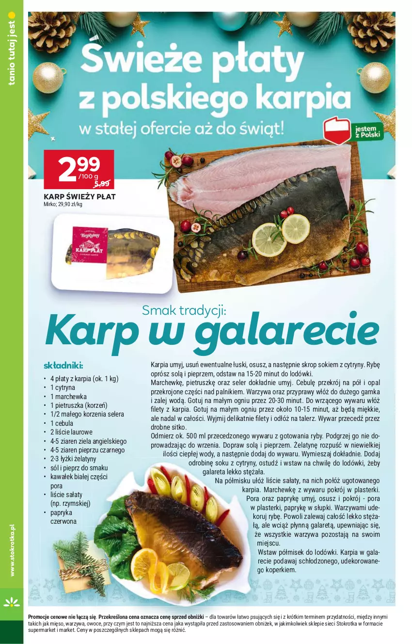 Gazetka promocyjna Stokrotka - Supermarket Opole/Radom - ważna 05.12 do 11.12.2024 - strona 34 - produkty: Cebula, Cytryny, Gala, Karp, Kawa, Laur, Marchewka, Mięso, Owoce, Papryka, Papryka czerwona, Pieprz, Pietruszka, Plasterki, Por, Przyprawy, Sałat, Sitko, Sok, Sól, Talerz, Wałek, Warzywa