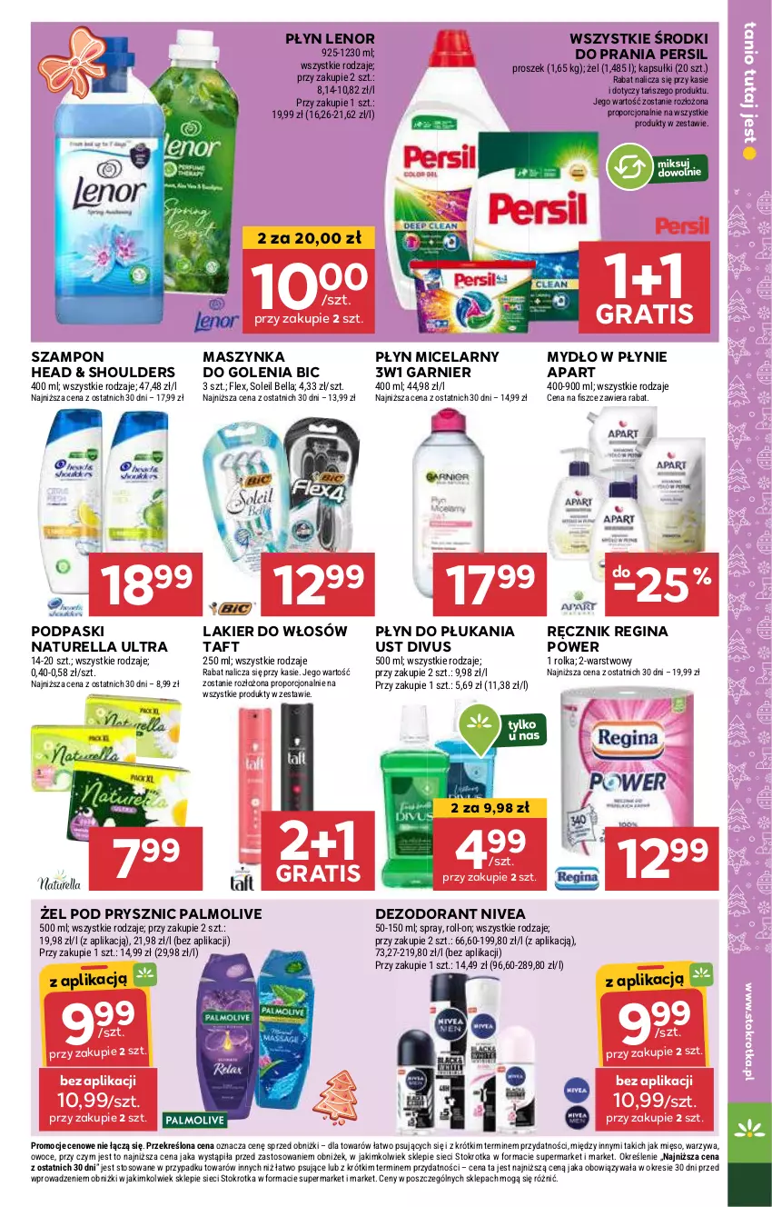 Gazetka promocyjna Stokrotka - Supermarket Opole/Radom - ważna 05.12 do 11.12.2024 - strona 41 - produkty: Bell, Bella, BIC, Dezodorant, Garnier, Gin, Gra, Lakier, Lakier do włosów, Lenor, Maszynka, Maszynka do golenia, Mięso, Mydło, Mydło w płynie, Naturell, Naturella, Nivea, Owoce, Palmolive, Persil, Płyn do płukania, Płyn micelarny, Podpaski, Por, Ręcznik, Szampon, Szynka, Taft, Warzywa