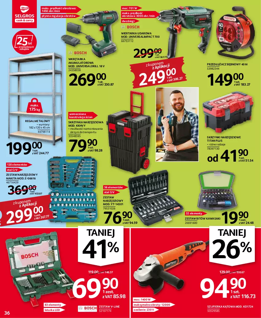 Gazetka promocyjna Selgros - Oferta przemysłowa - ważna 19.04 do 04.05.2022 - strona 36 - produkty: Akumulator, Kawa, Latarka, Latarka LED, Makita, Por, Regał, Regał metalowy, Silan, Skrzynka narzędziowa, Sport, Szlifierka, Szlifierka kątowa, Tarka, Tran, Wasa, Wiertarka, Wiertarka udarowa, Wkręt, Wkrętarka, Zestaw narzędzi