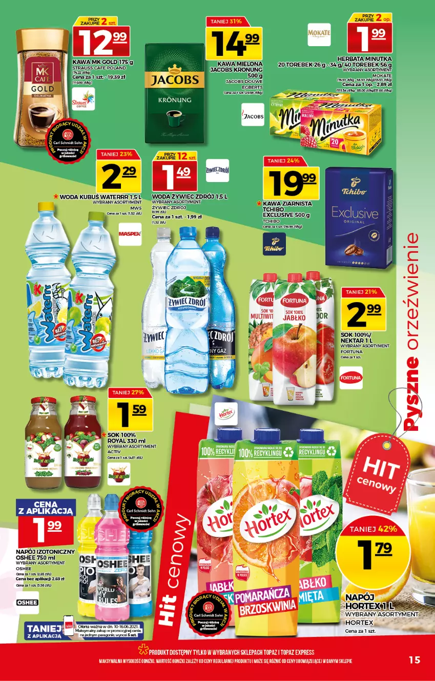 Gazetka promocyjna Topaz - Gazetka - ważna 10.06 do 16.06.2021 - strona 15 - produkty: BIC, Herbata, Kawa, Sok, Top, Woda