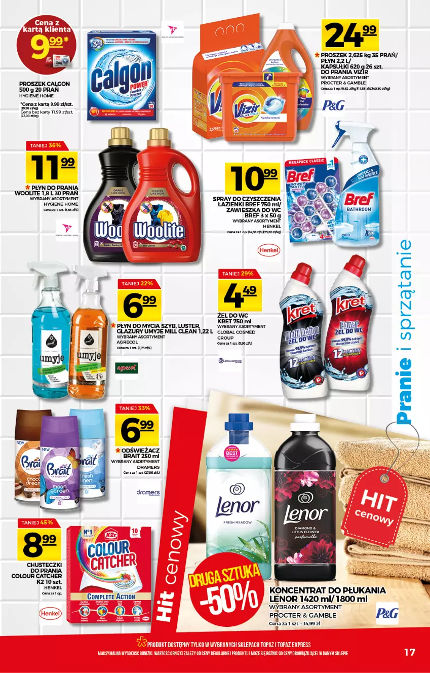 Gazetka promocyjna Topaz - Gazetka - ważna 10.06 do 16.06.2021 - strona 17 - produkty: Bref, Chusteczki, K2, Lazur, Lenor, Płyn do mycia, Płyn do prania, Spray do czyszczenia, Vizir, Woolite, Zawieszka do wc