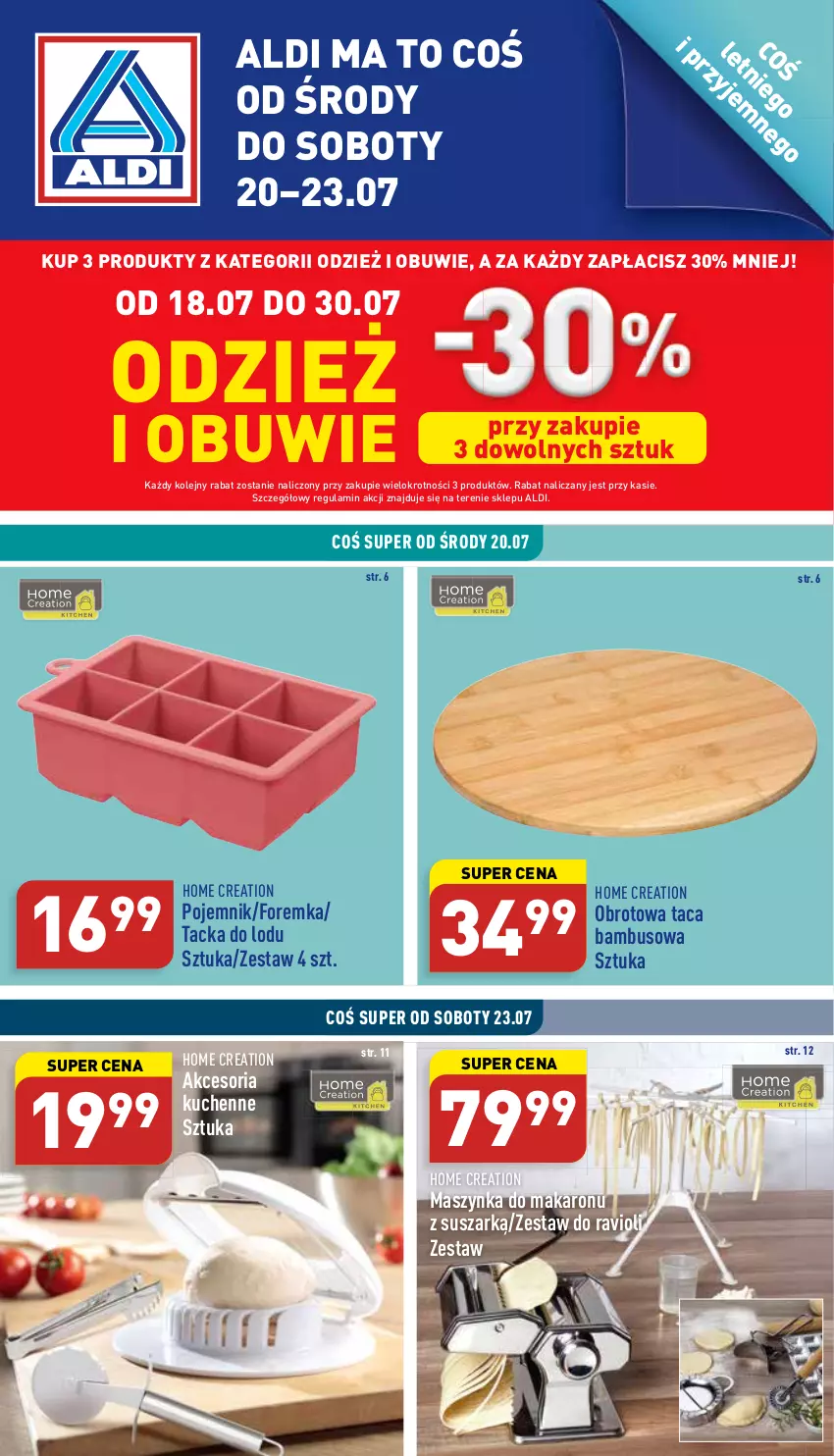 Gazetka promocyjna Aldi - Zaplanuj zakupy z wyprzedzeniem - ważna 18.07 do 30.07.2022 - strona 1 - produkty: Makaron, Maszynka, Obuwie, Olej, Pojemnik, Szynka, Taca