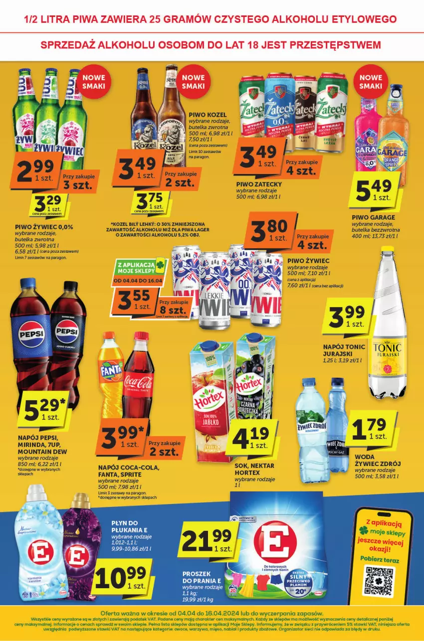 Gazetka promocyjna ABC - ważna 04.04 do 16.04.2024 - strona 4 - produkty: 7up, Coca-Cola, Fa, Fanta, Kozel, Mięso, Mirinda, Napój, Owoce, Pepsi, Piwa, Piwo, Sprite, Tera, Warzywa, Woda