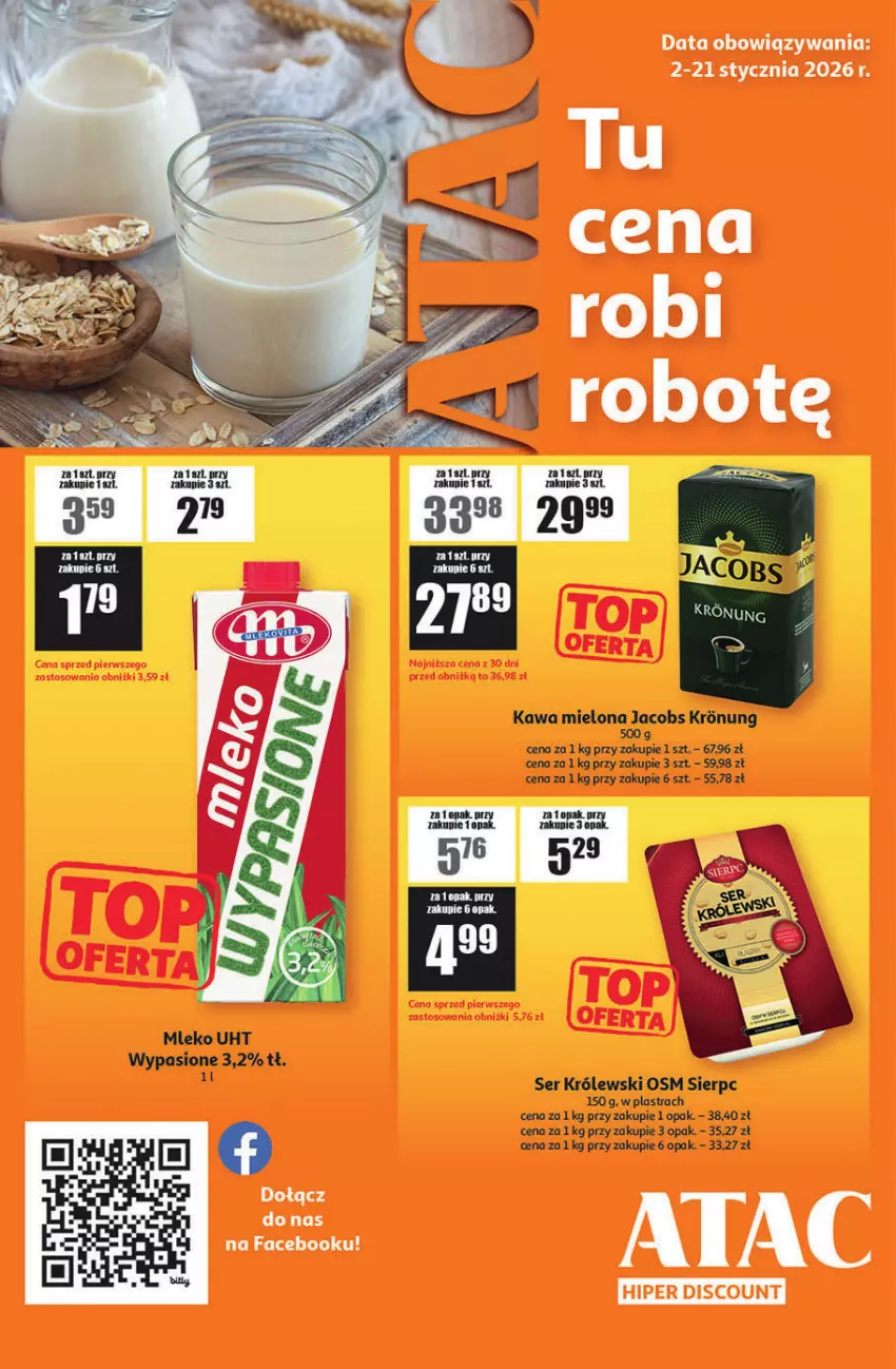 Gazetka promocyjna Auchan - Gazetka ATAC Hiper Discount - ważna 02.01 do 21.01.2026 - strona 1 - produkty: Fa, Jacobs, Kawa, Kawa mielona, Królewski, Mleko, O nas, Ser
