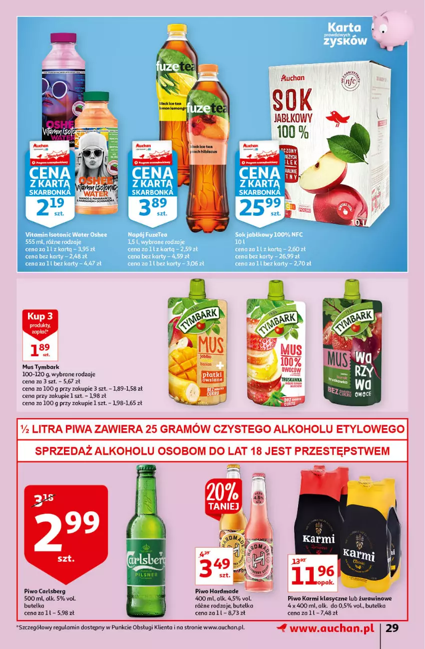 Gazetka promocyjna Auchan - przeNISKIE CENY na przebojowe marki Hipermarkety - ważna 10.02 do 16.02.2022 - strona 29 - produkty: Carlsberg, Gra, Karmi, Mus, Piwa, Piwo, Tymbark, Wino