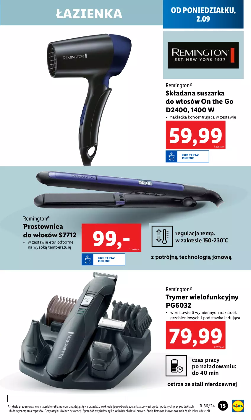 Gazetka promocyjna Lidl - GAZETKA - ważna 02.09 do 07.09.2024 - strona 19 - produkty: Por, Prostownica do włosów, Remington, Sok, Suszarka