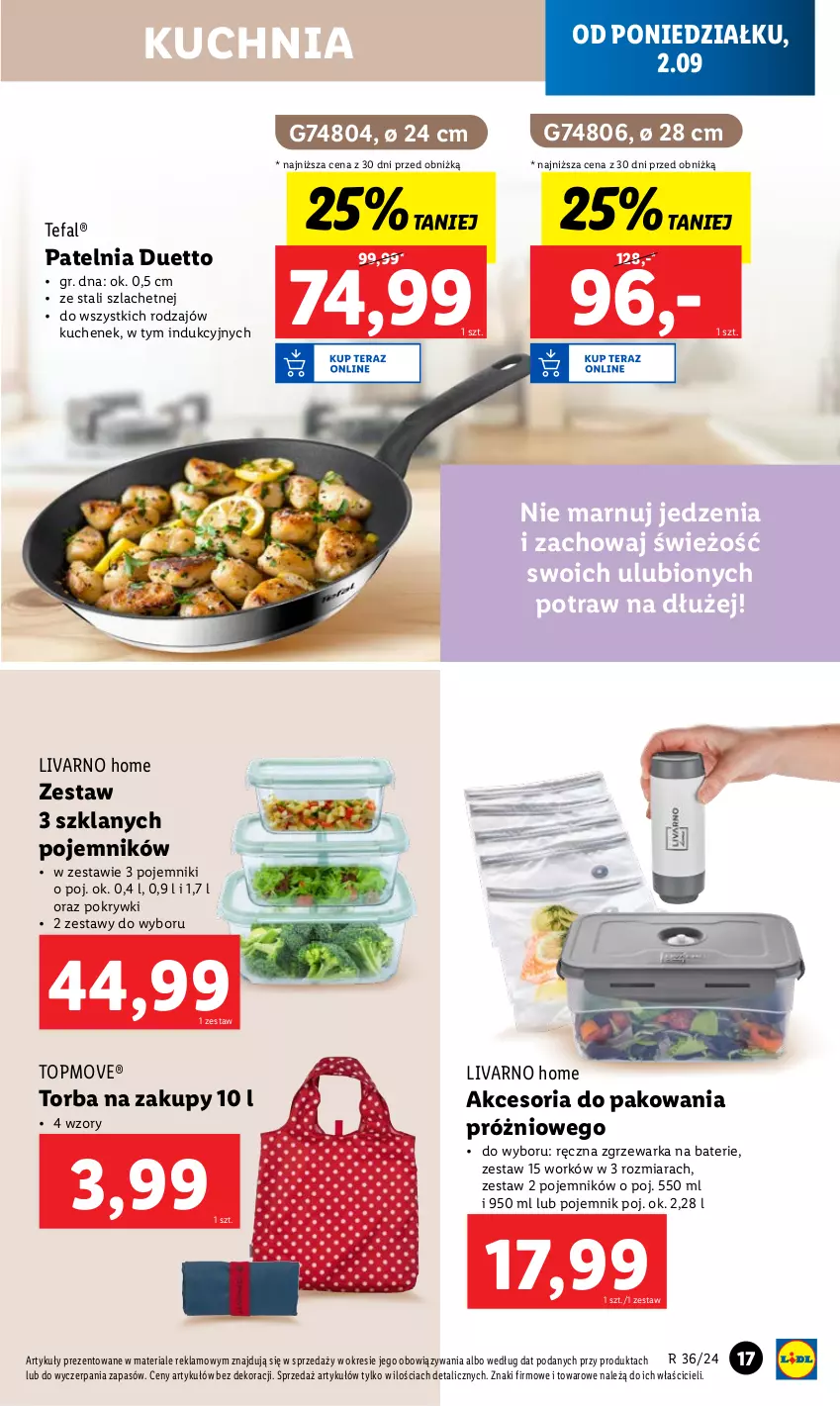 Gazetka promocyjna Lidl - GAZETKA - ważna 02.09 do 07.09.2024 - strona 21 - produkty: Akcesoria do pakowania, Fa, Ivar, Kuchnia, Patelnia, Pojemnik, Tefal, Top, Torba, Torba na zakupy, Warka