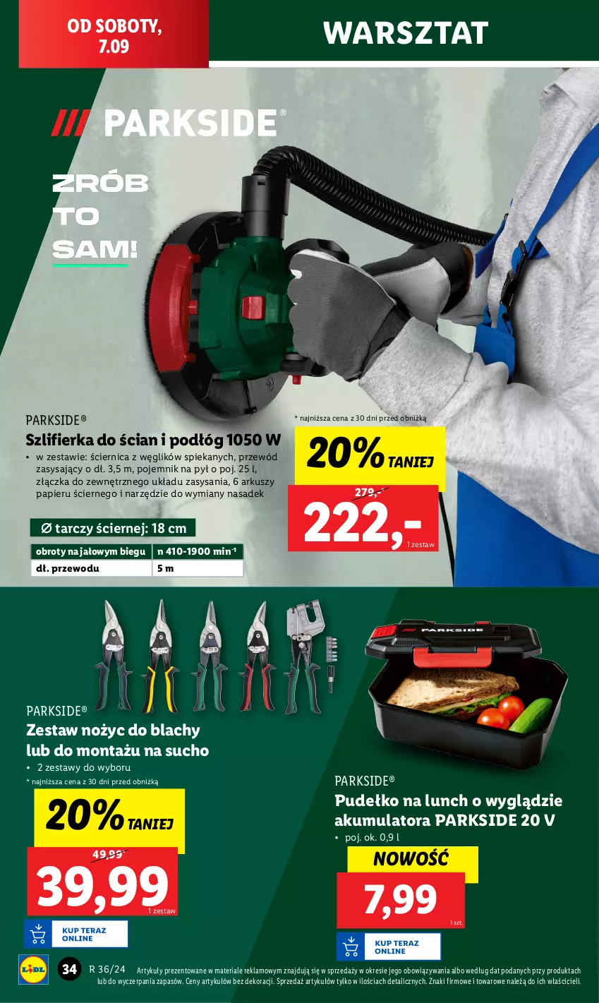 Gazetka promocyjna Lidl - GAZETKA - ważna 02.09 do 07.09.2024 - strona 42 - produkty: Akumulator, Noż, Papier, Parkside, Pojemnik, Przewód, Pudełko, Szlifierka