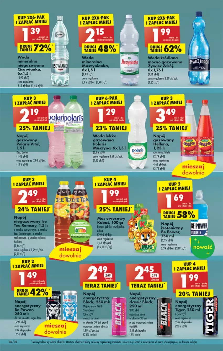 Gazetka promocyjna Biedronka - ważna 24.04 do 29.04.2023 - strona 38 - produkty: Cisowianka, Hellena, Kubuś, Lack, LANA, LG, Mus, Muszynianka, Napój, Sok, Szyna, Tera, Tiger, Woda