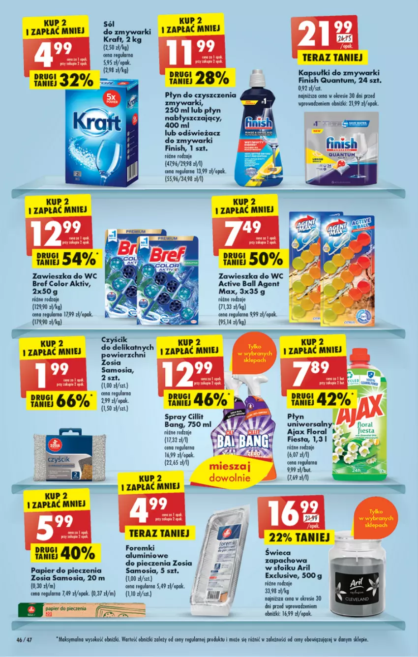 Gazetka promocyjna Biedronka - ważna 24.04 do 29.04.2023 - strona 46 - produkty: Ajax, Bref, Finish, Flora, Foremki, Odświeżacz do zmywarki, Papier, Papier do pieczenia, Pax, Piec, Płyn nabłyszczający, Sok, Sól, Sos, Tera, Zawieszka do wc, Zmywarki