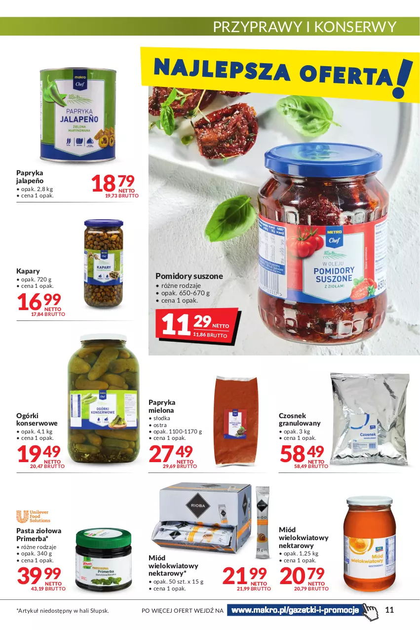 Gazetka promocyjna Makro - [Oferta promocyjna] Artykuły spożywcze i przemysłowe - ważna 25.01 do 07.02.2022 - strona 11 - produkty: Czosnek, Czosnek granulowany, Gra, Kapary, Miód, Nektar, Ogórki konserwowe, Papryka, Papryka jalapeño, Pomidory, Przyprawy, Ser