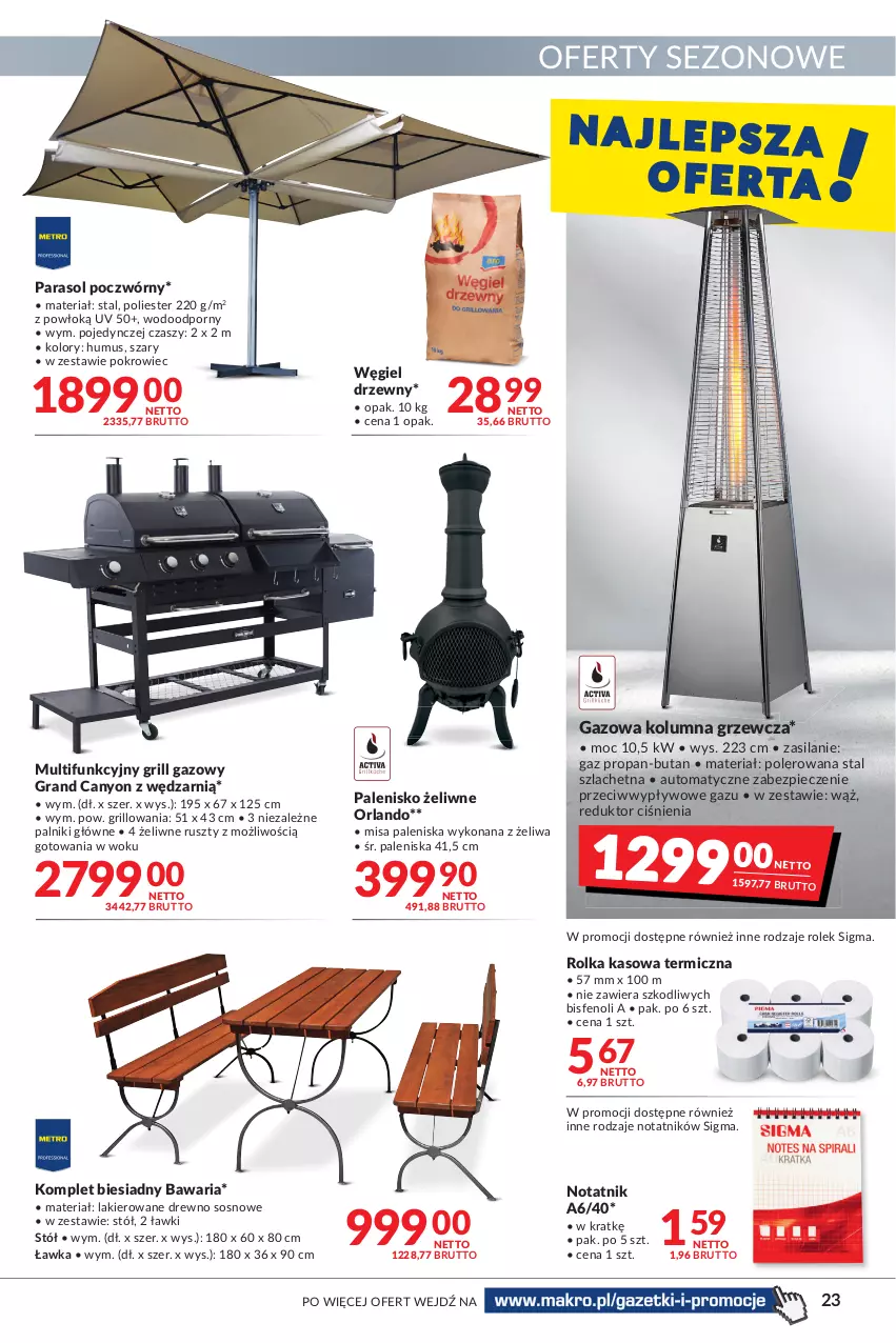 Gazetka promocyjna Makro - [Oferta promocyjna] Artykuły spożywcze i przemysłowe - ważna 25.01 do 07.02.2022 - strona 23 - produkty: Gra, Grill, Grill gazowy, Lakier, Mus, Palenisko, Parasol, Piec, Pokrowiec, Por, Rolka kasowa, Silan, Sos, Stół, Węgiel drzewny