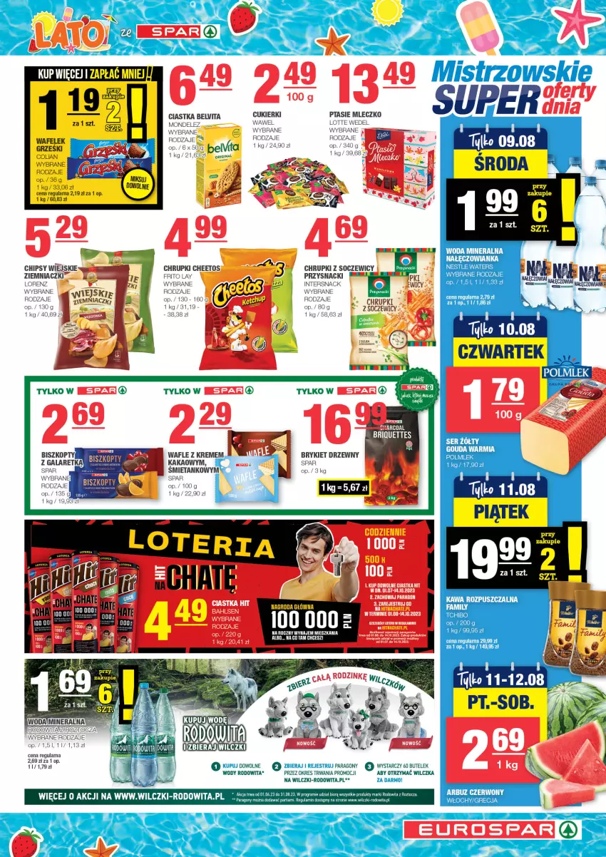 Gazetka promocyjna Spar - EuroSpar - ważna 30.07 do 09.08.2023 - strona 7 - produkty: BelVita, Brykiet drzewny, Chipsy, Chrupki, Ciastka, Cukier, Cukierki, Gin, Gra, Kakao, Lorenz, Mleczko, Przysnacki, Ptasie mleczko, Vita C, Wafle, Wawel, Woda