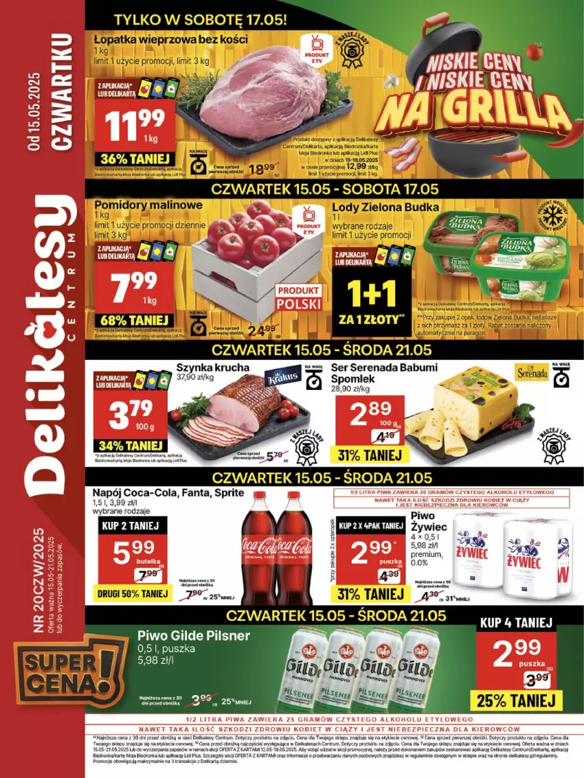 Gazetka promocyjna Delikatesy Centrum - Franczyza DC20 Czwartek - ważna 15.05 do 21.05.2025 - strona 1 - produkty: Coca-Cola, Dron, Fa, Fanta, Napój, Orka, Piwo, Pomidory, Rama, Rum, Ser, Sprite, Tran, Zielona Budka