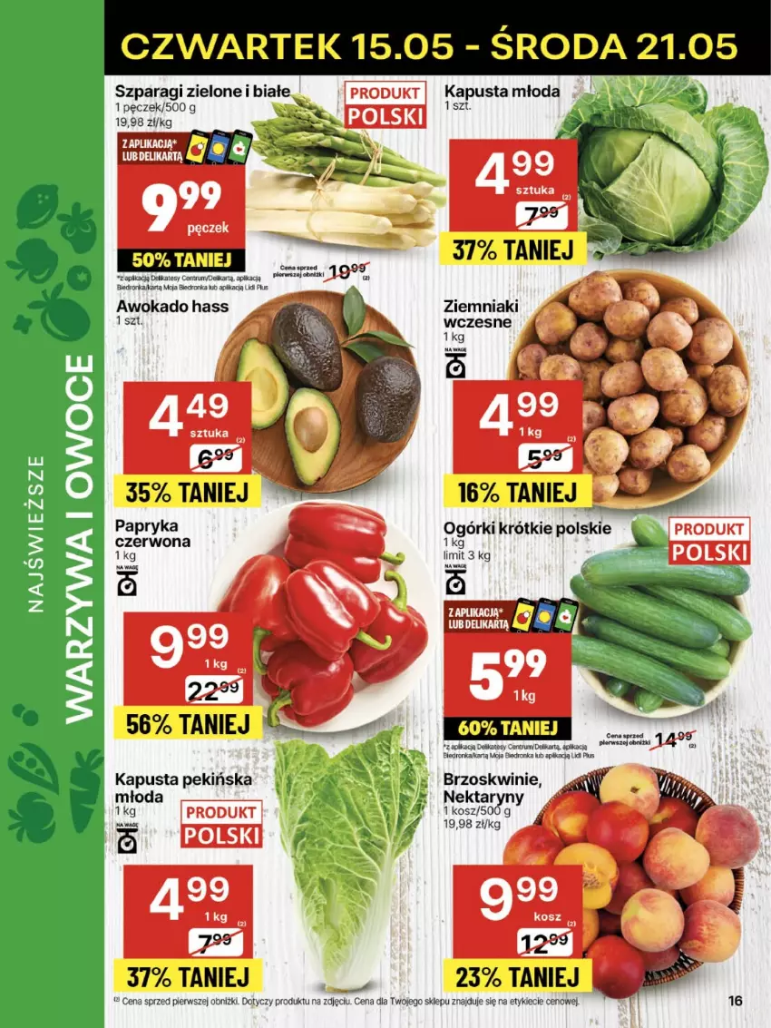Gazetka promocyjna Delikatesy Centrum - Franczyza DC20 Czwartek - ważna 15.05 do 21.05.2025 - strona 16 - produkty: Brzoskwinie, Dron, Fa, Kosz, Nektar, Owoce, Papryka, Rum, Wagi, Warzywa, Warzywa i owoce, Ziemniaki