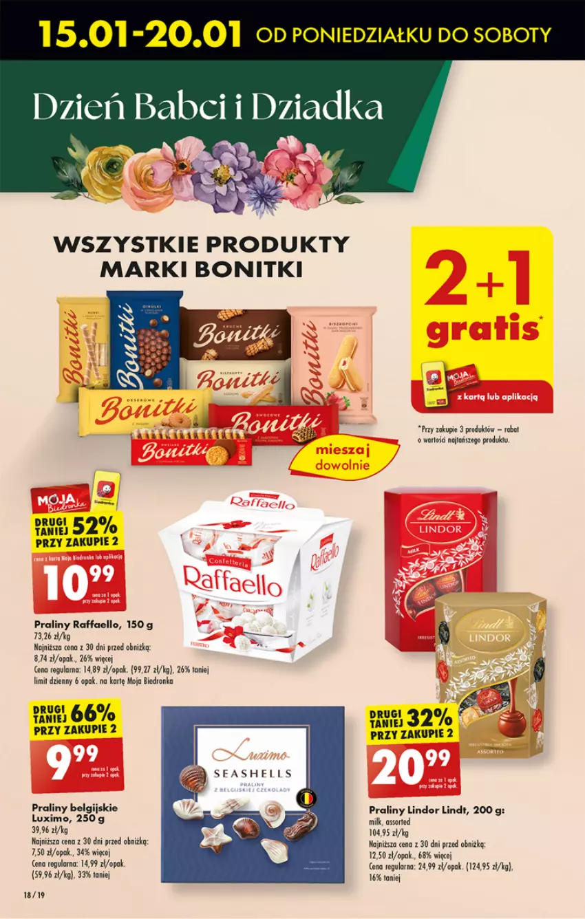 Gazetka promocyjna Biedronka - Od poniedzialku - ważna 15.01 do 20.01.2024 - strona 18 - produkty: Bonitki, Dron, Fa, LG, Lindt, Praliny, Raffaello, Robot