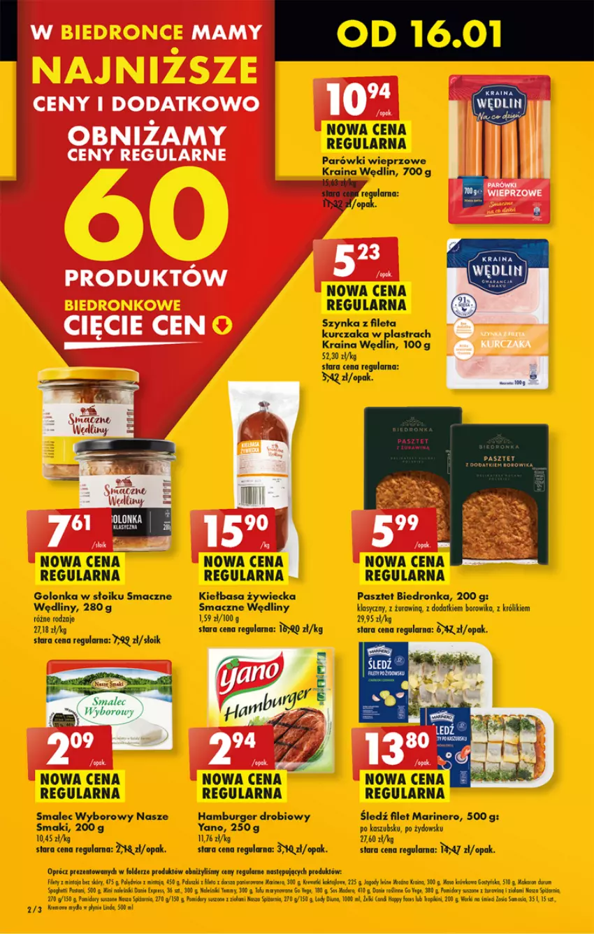 Gazetka promocyjna Biedronka - Od poniedzialku - ważna 15.01 do 20.01.2024 - strona 2 - produkty: Acer, Burger, Dron, Fa, Hamburger, Kiełbasa, Kiełbasa zywiecka, Królik, LG, Lody, Pasztet, Pomidory, Smalec, Spaghetti