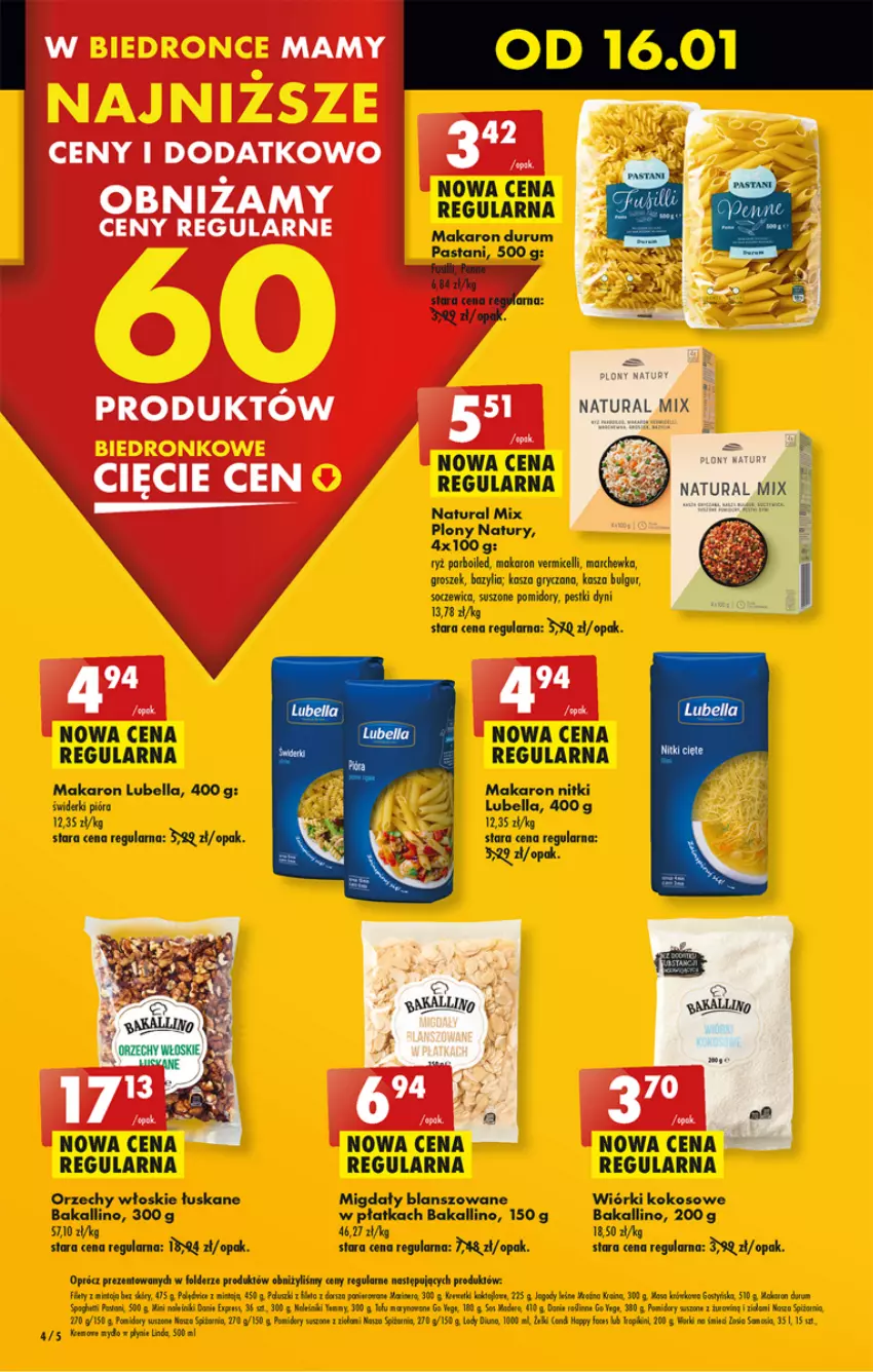 Gazetka promocyjna Biedronka - Od poniedzialku - ważna 15.01 do 20.01.2024 - strona 4 - produkty: Acer, Bazyl, Bazylia, Bell, Bella, Bulgur, Groszek, Gry, Kasza, Kokos, Kosz, LG, Lody, Lubella, Makaron, Marchewka, Migdały, Penne, Pestki dyni, Pomidory, Rum, Ryż, Ryż parboiled, Spaghetti, Suszone pomidory