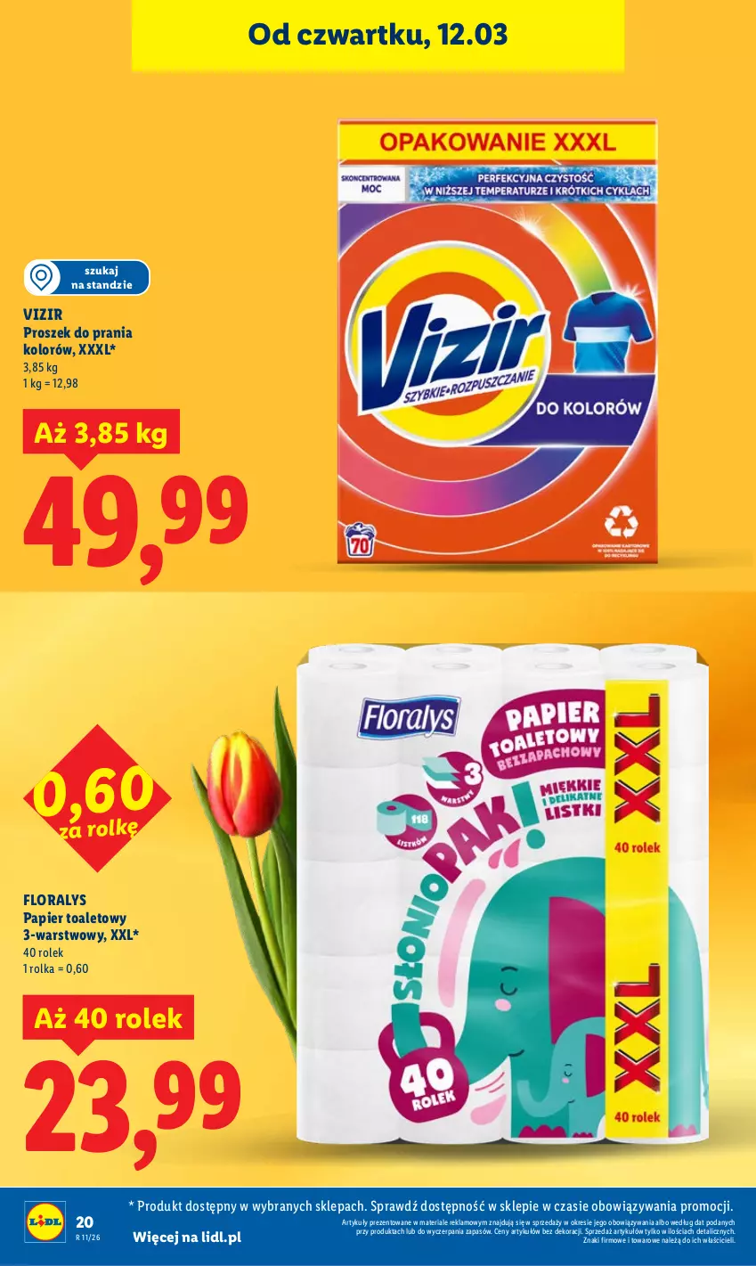 Gazetka promocyjna Lidl - GAZETKA - ważna 12.03 do 14.03.2026 - strona 20 - produkty: Flora, Papier, Papier toaletowy, Proszek do prania, Vizir
