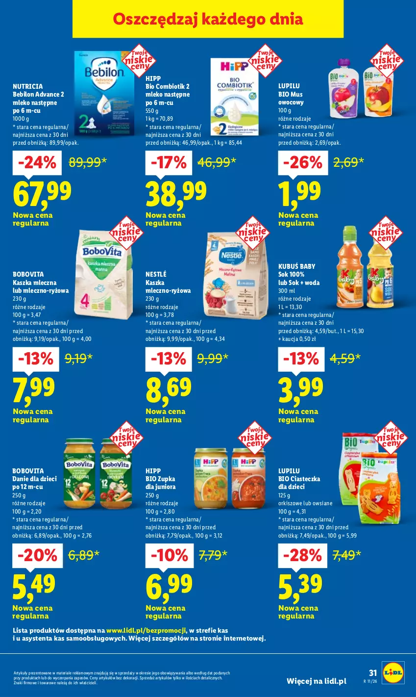 Gazetka promocyjna Lidl - GAZETKA - ważna 12.03 do 14.03.2026 - strona 31 - produkty: BEBILON, BoboVita, Danie dla dzieci, Dzieci, HiPP, Hipp Bio, Kubuś, Mleko, Mus, Nestlé, O nas, Ryż, Sok, Woda