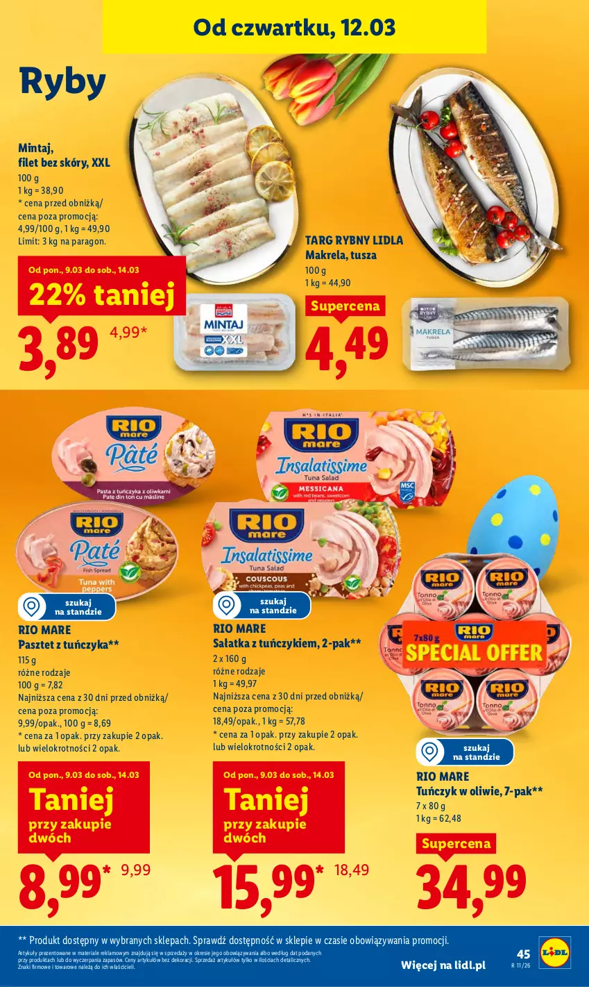 Gazetka promocyjna Lidl - GAZETKA - ważna 12.03 do 14.03.2026 - strona 47 - produkty: Mintaj, Pasztet, Rio Mare, Sałat, Sałatka, Tuńczyk, Tusz