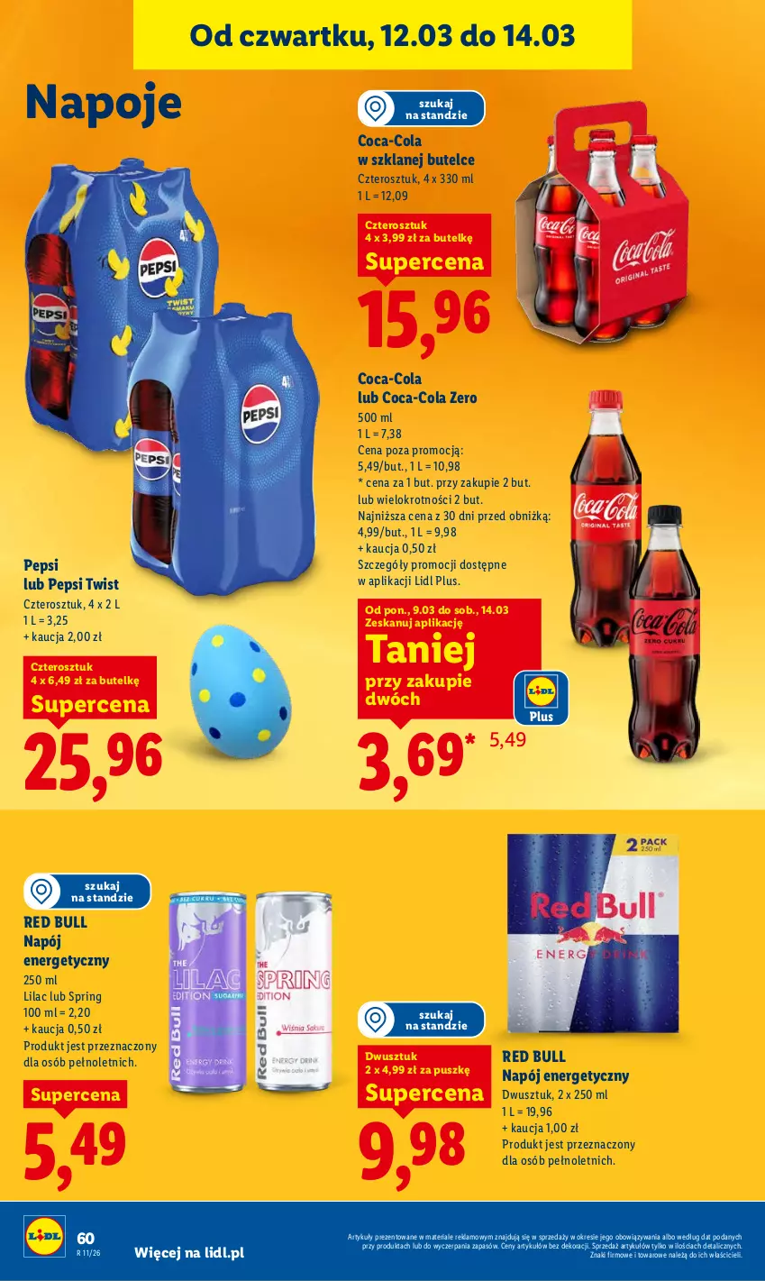 Gazetka promocyjna Lidl - GAZETKA - ważna 12.03 do 14.03.2026 - strona 62 - produkty: Coca-Cola, Napój, Napój energetyczny, Napoje, Pepsi, Red Bull