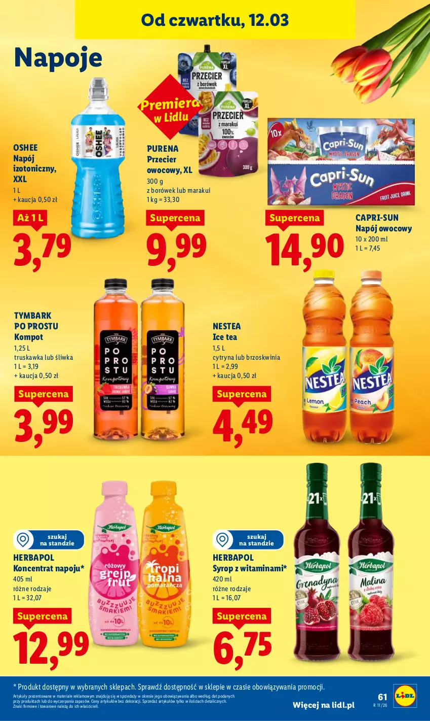 Gazetka promocyjna Lidl - GAZETKA - ważna 12.03 do 14.03.2026 - strona 63 - produkty: Herbapol, Ice tea, Napój, Napój izotoniczny, Napoje, Nestea, Oshee, Pur, Syrop, Tymbark