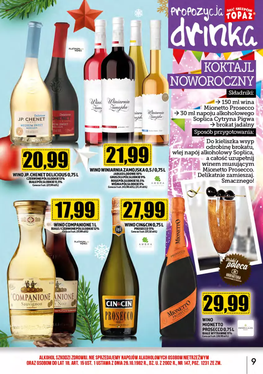 Gazetka promocyjna Topaz - Gazetka - ważna 01.12 do 31.12.2023 - strona 9 - produkty: AniOne, Mionetto, Mus, Napój, Prosecco, Rum, Soplica, Tera, Winiarnia Zamojska, Wino