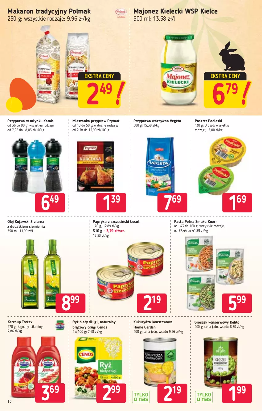 Gazetka promocyjna Stokrotka - Supermarket - ważna 01.04 do 07.04.2021 - strona 10 - produkty: Cenos, Groszek, Kamis, Ketchup, Knorr, Kujawski, Kukurydza, Kukurydza konserwowa, Majonez, Makaron, Olej, Olma, Papryka, Paprykarz, Paprykarz szczeciński, Pasztet, Podlaski, Prymat, Ryż, Ryż biały, Ser, Vegeta