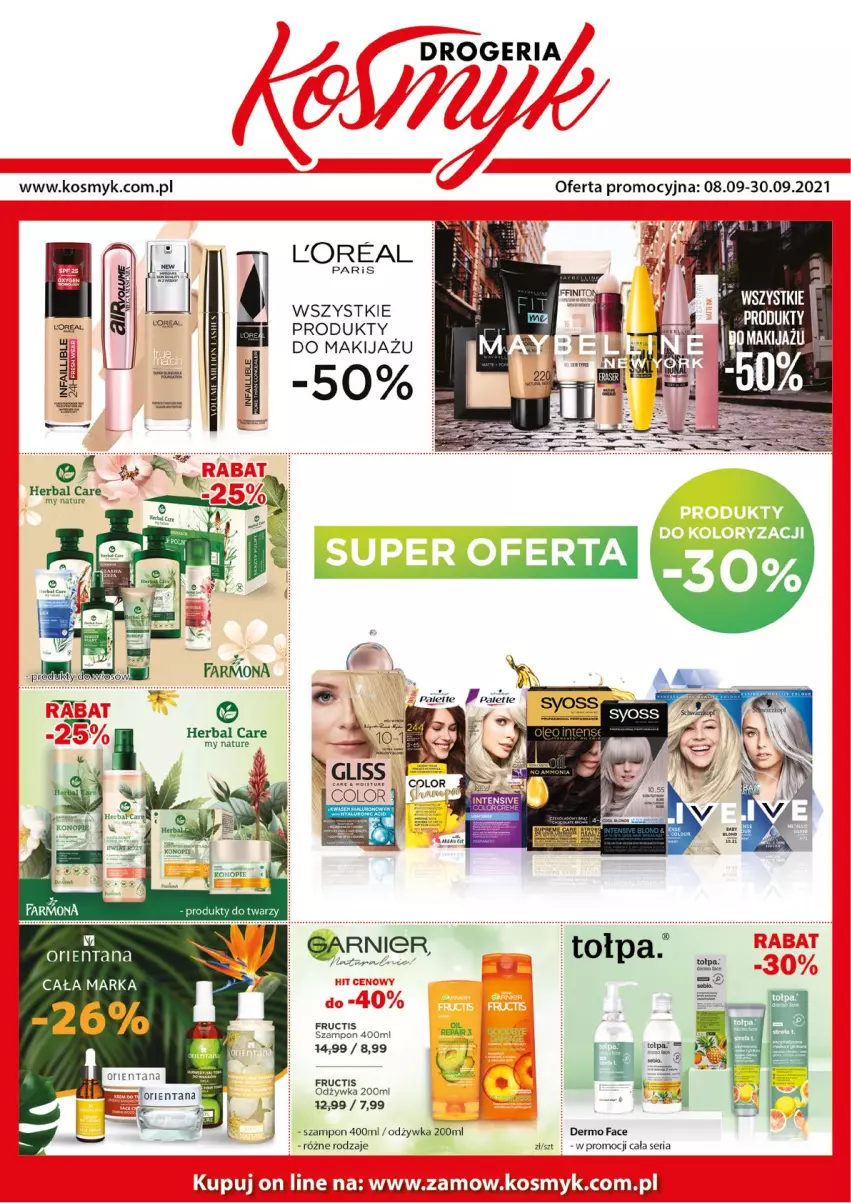 Gazetka promocyjna Kosmyk - Gazetka - ważna 08.09 do 30.09.2021 - strona 1 - produkty: Fa, Fructis, Garnier, Loyd, Makijaż, Odżywka, Palette, Produkty do makijażu, Ser, Szampon