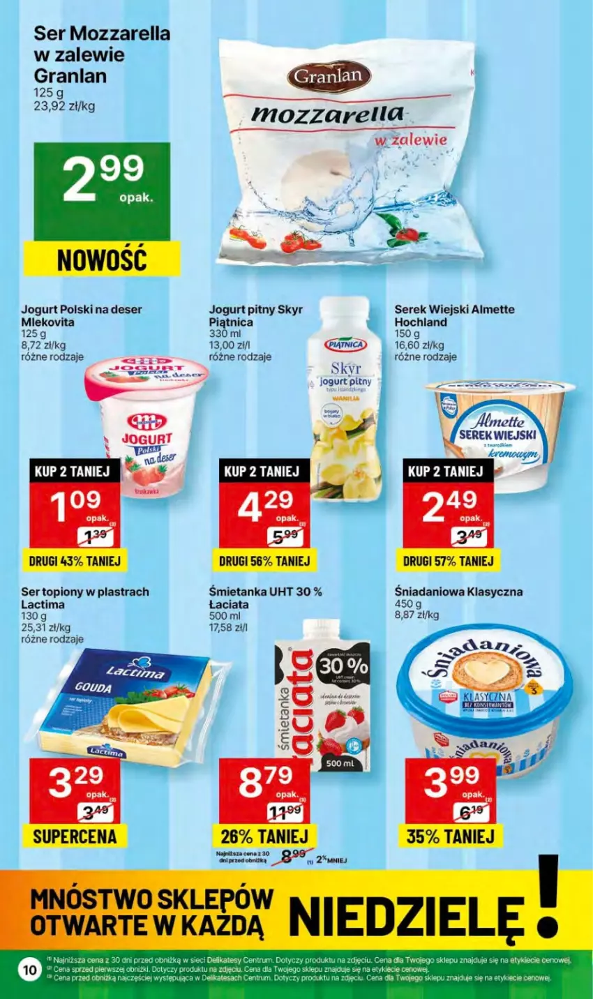 Gazetka promocyjna Delikatesy Centrum - Dyskontowe ceny w Delikatesach Centrum - ważna 18.01 do 24.01.2024 - strona 10 - produkty: Almette, Danio, Deser, Gra, Hochland, Jogurt, Jogurt pitny, Mozzarella, Piątnica, Rum, Ser, Ser topiony, Serek, Serek wiejski, Top