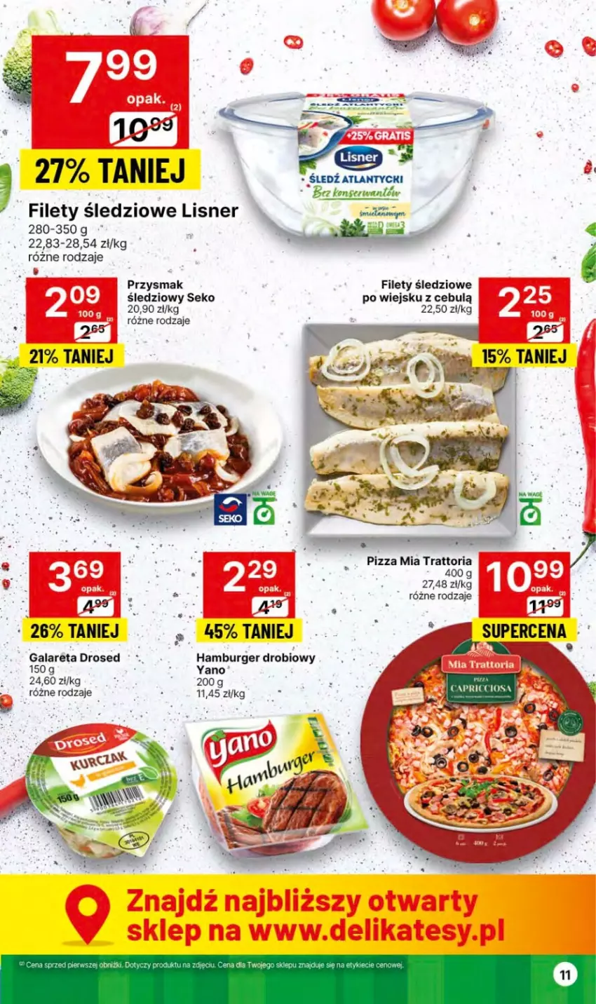 Gazetka promocyjna Delikatesy Centrum - Dyskontowe ceny w Delikatesach Centrum - ważna 18.01 do 24.01.2024 - strona 11 - produkty: Burger, Gala, Hamburger, Lisner, Pizza, SEKO